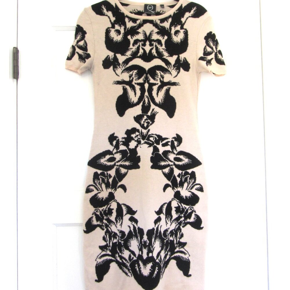 Alexander McQueen Dress, Intarsia, Bodycon, Knit Dress, Cream and Black, Size S